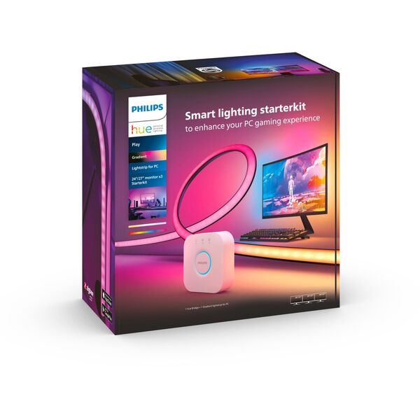 Philips Hue Play Gradient PC Lightstrip 3x 24''-27'' + Hue Bridge μαύρο/λευκό - Έξυπνη LED ταινία Hue Gradient PC strip 3x 24''-27'' + γέφυρα