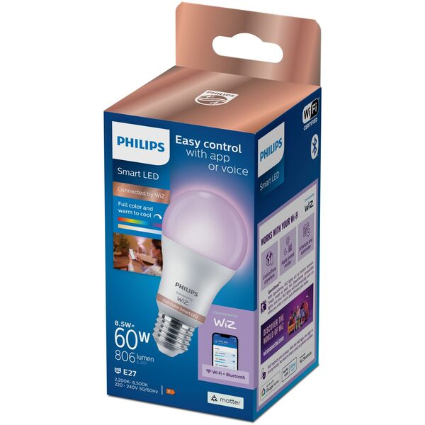 Philips WiZ LED Smart Bulb  60 W  E27  RGB - Vieda spuldze Philips Samrt bulb 60W A60 E27 822-65 RGB 1PF/6