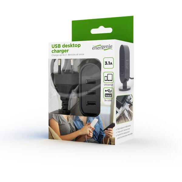 Φορτιστής Γραφείου USB EnerGenie Μαύρο/Λευκό Μίγμα 8716309108645