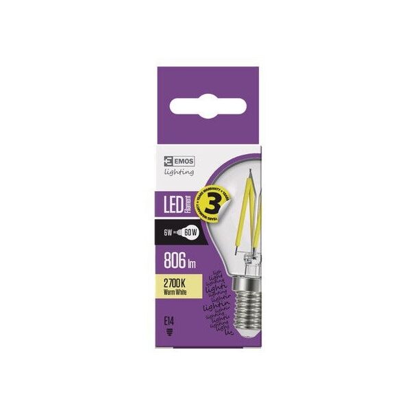 Emos Żarówka LED Emos Z74237 filament mini globe 6W E14 230V 2700K 806lm ciepła biel