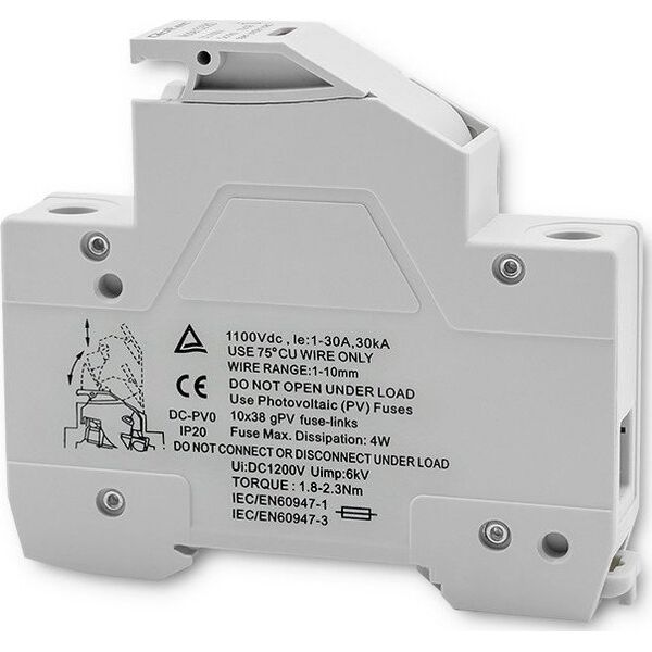 Qoltec Podstawa bezpiecznikowa z diodš + bezpiecznik DC | 1P | 1000V | 30A | 10x38 | solar