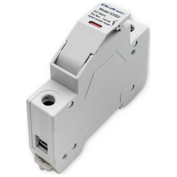 Qoltec Podstawa bezpiecznikowa z diodš + bezpiecznik DC | 1P | 1000V | 30A | 10x38 | solar