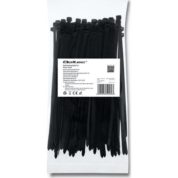 Organizer Qoltec Opaska zaciskowa Czarny 100 sztuk  (52204)