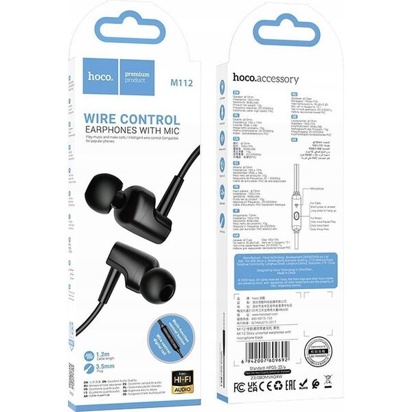 Słuchawki Hoco HOCO słuchawki przewodowe Jack 3,5 mm z mikrofonem M112 czarne