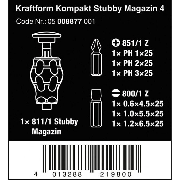 Wera Wera Kraftform compact stubby magazine 4 bit set (black/green, 7 pieces)