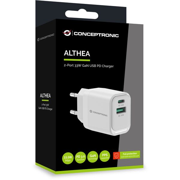 Φορτιστής CONCEPTRONIC 2Port 33W,1xUSB-C,1xUSB-A λευκό