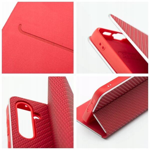 Θήκη LUNA Book Carbon για XIAOMI Redmi Note 14 4G (GLOBAL - 164,84mm x 78,15mm x 8,16mm) κόκκινο
