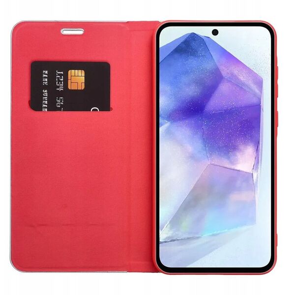 Θήκη LUNA Book Carbon για XIAOMI Redmi Note 14 4G (GLOBAL - 164,84mm x 78,15mm x 8,16mm) κόκκινο