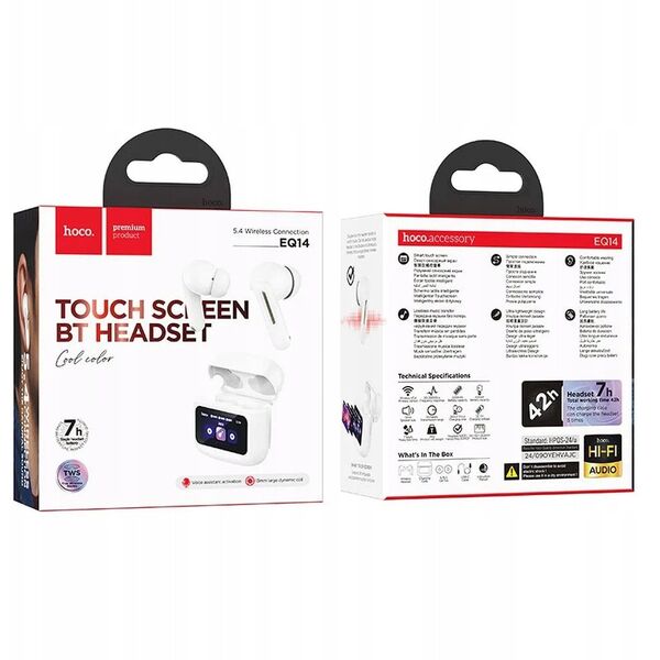 HOCO ασύρματα ακουστικά bluetooth με οθόνη αφής TWS EQ14 λευκά