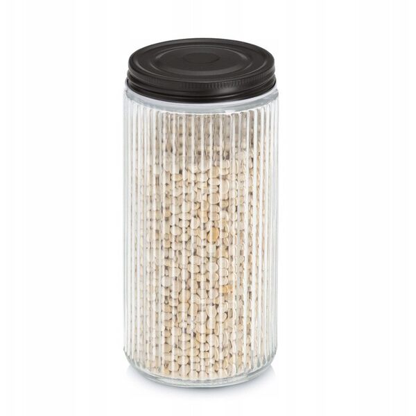 Βάζο με μεταλλικό καπάκι KITCHEN ESSENTIALS, ραβδωτό γυαλί