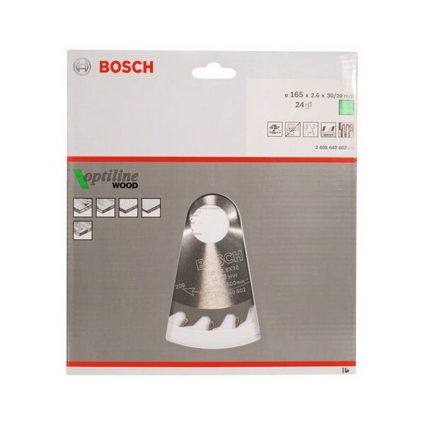 Bosch Tarcza pilarska Optiline Wood 165x30x2,6mm 24z - 2608640602