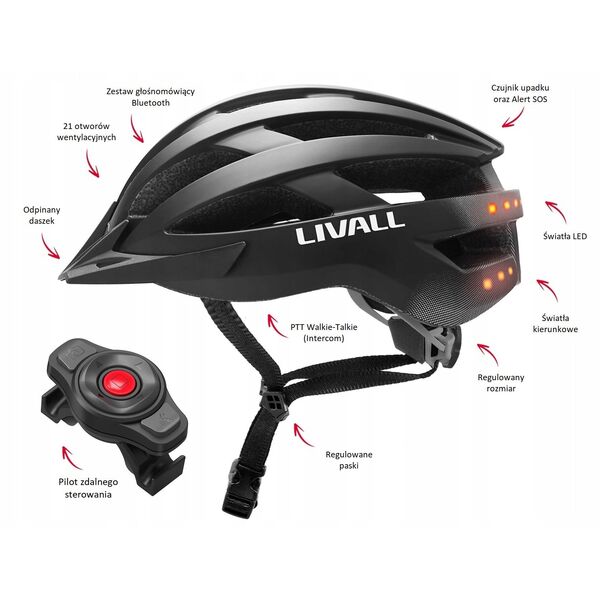 Κράνος ποδηλάτου MTB Bluetooth 58-62cm LED/SOS/Intercom μαύρο