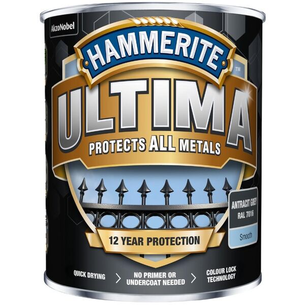 Hammerite Ultima Μεταλλική Βαφή - Ανθρακί Γκρι - RAL 7016 - 250 ml.