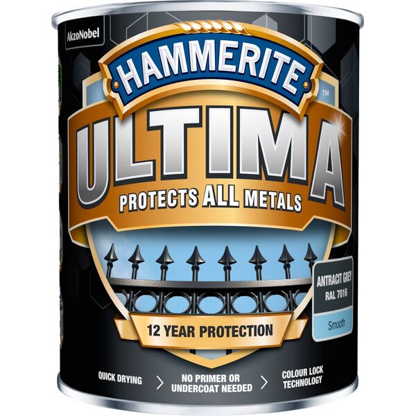 Hammerite Ultima Μεταλλικό Χρώμα - Ανθρακί Γκρι - RAL 7016 - 750 ml.