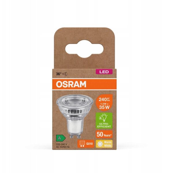 OSRAM 4099854245190 LED-ανακλαστική λάμπα EEK A (A - G) GU10 Ανακλαστήρας 1.3 W = 35 W Θερμό λευκό (Ø x H) 50 mm x 50 mm 1 τεμ