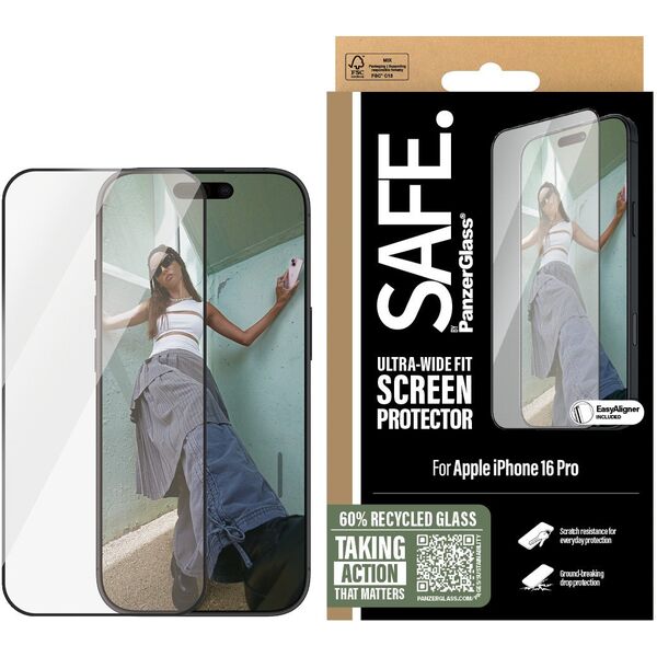 SAFE. by PanzerGlass Screen Black Frame iPhone 16 Pro, UWF