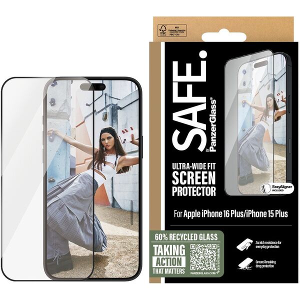 SAFE. by PanzerGlass Screen Black Frame iPhone 16/15 Plus UWF