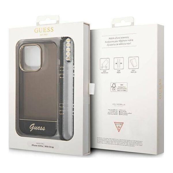 Guess Etui Guess GUHCP14LHGCOHK Apple iPhone 14 Pro czarny/black hardcase Translucent Pearl Strap