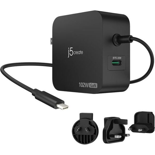 j5create JUP25102V Słuchawki, Komputer przenośny, Telefon komórkowy, Laptop, Przenośna konsola do gier, Smartfon, Smartwatch, Tablet Czarny Prąd przemienny, USB Wewnętrzna