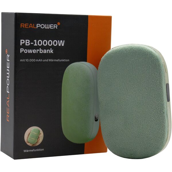 RealPower Powerbank PB-10000W,10.000mAh,πράσινο,λειτουργία θέρμανσης