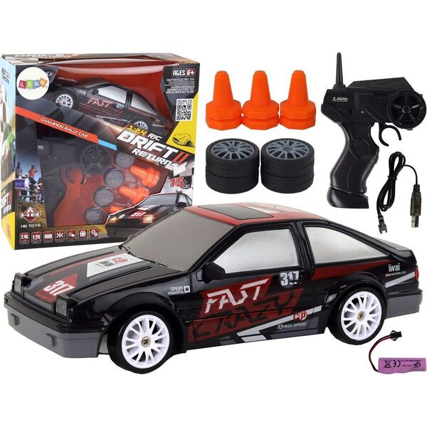 LeanToys Autko Sportowe Zdalnie Sterowane R/C 1:24 Czarne Wymienne Koła