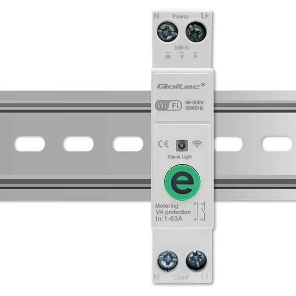 Qoltec Przekaźnik 63A na szynę DIN z licznikiem energii elektrycznej | eWeLink od Sonoff | Wi-Fi | Dioda LED