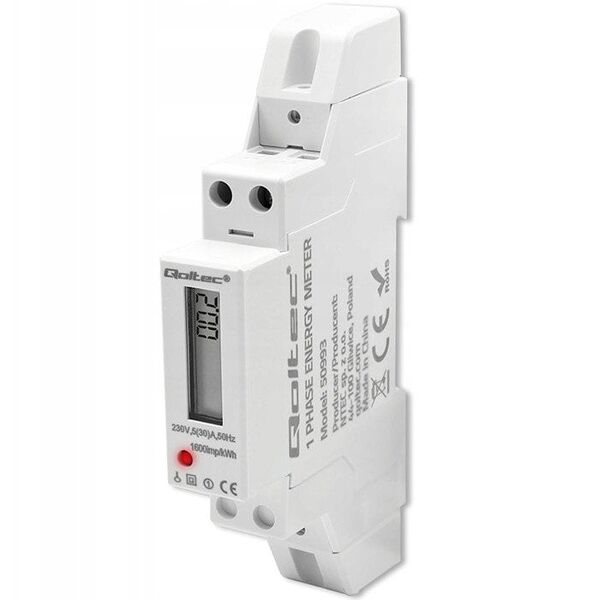 Jednofazowy elektroniczny licznik | miernik zużycia energii na szynę DIN | 230V | 30A | LCD | 1P
