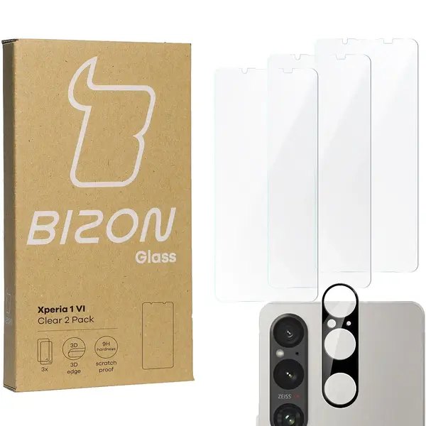 3x Szkło na ekran + szkło na aparat BIZON Clear do Sony Xperia 1 VI