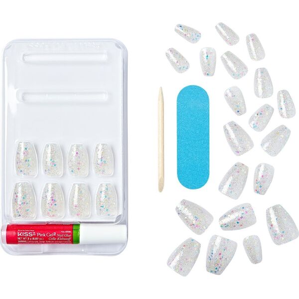 Kiss KISS Sztuczne paznokcie na klej Gel Fantasy Dreamdust, Mood Dust, White, Short Coffin