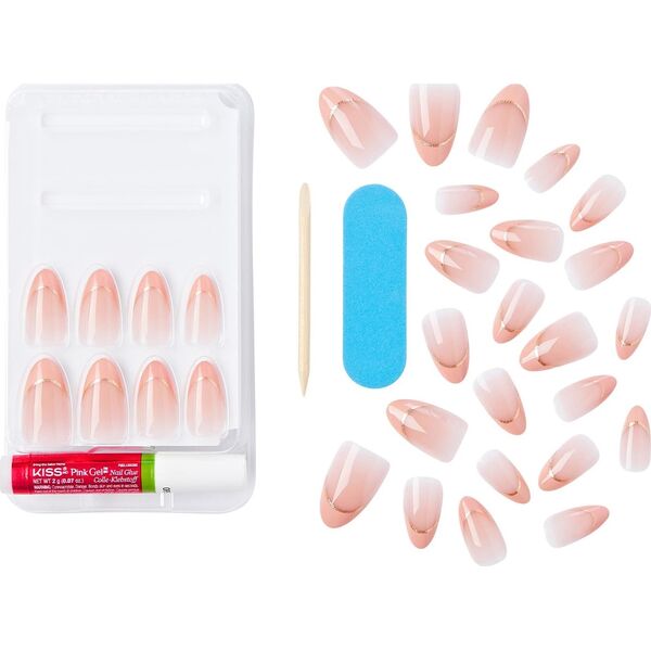 Kiss KISS Sztuczne paznokcie na klej Voguish Fantasy French, Pink French Tips, Medium, Almond Shape