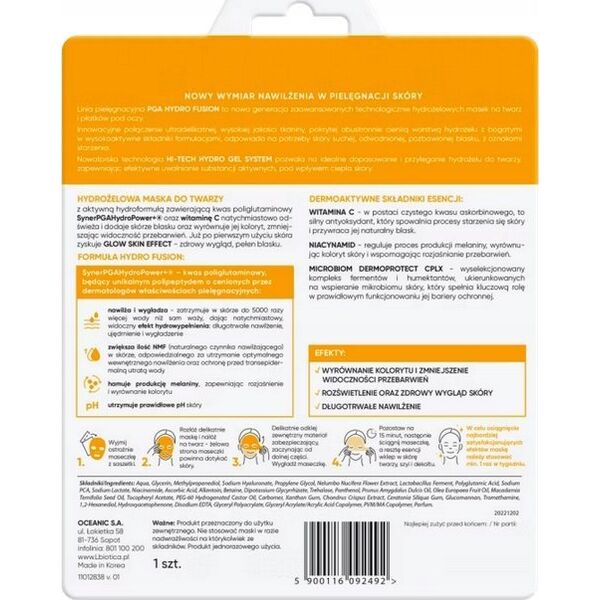 Lbiotica / Biovax L`biotica pga hydr fusion + witamina c hydrożelowa maska do twarzy-nawilżenie i rozświetlenie
