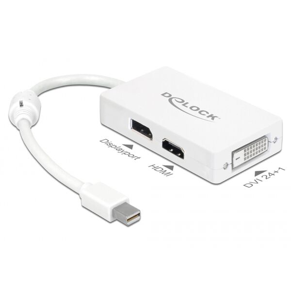 Adapter AV Delock DisplayPort Mini - DisplayPort - HDMI - DVI biały (61768)