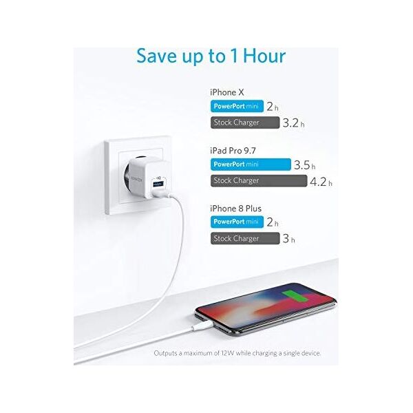 Ładowarka Anker Anker PowerPort Mini, wyjątkowo ?adowarka USB, zasilanie 2,5 A dla iPhone XS / XS Max / XR / X / 8/7 / 6 / Plus, iPad Pro / Air 2 / Mini 4, Samsung