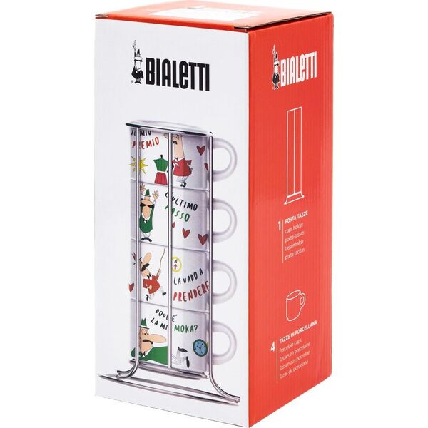 Bialetti Bialetti Italia - Zestaw 4 filiżanek do cappuccino na stojaku