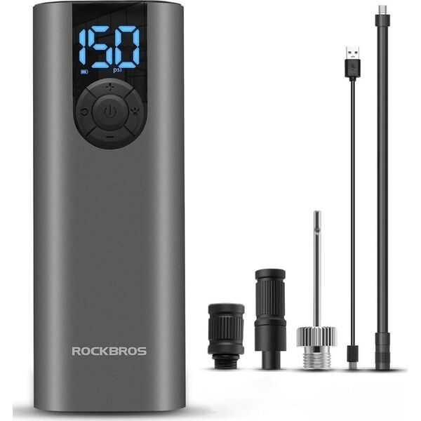 RockBros Elektryczna pompka rower motor auto piłka 10 bar z wyświetlaczem LED + kabel USB-C czarna Elektryczna pompka rower motor auto piłka 10 bar z wyświetlaczem LED + kabel USB-C czarna