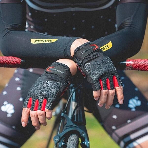 RockBros Rękawiczki rowerowe z wkładkami żelowymi rozmiar S czarno-czerwone ROCKBROS