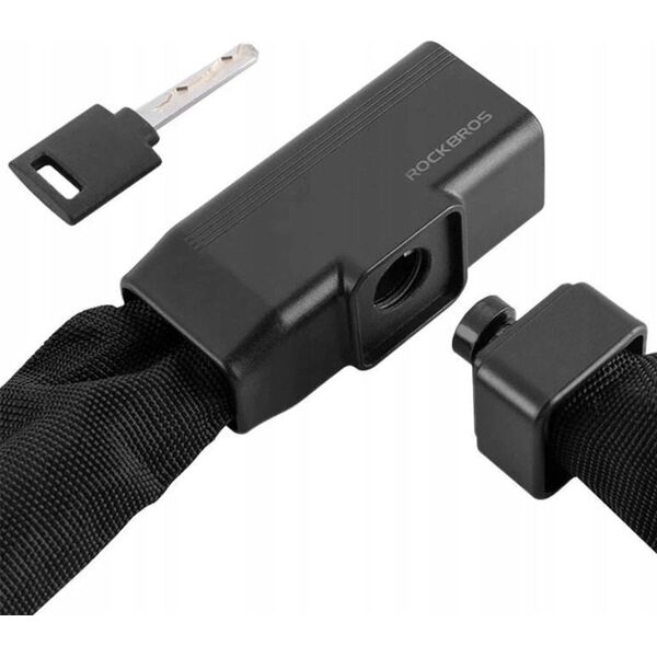 RockBros Zapięcie rowerowe gruby łańcuch w osłonie zamek na klucz 0.97 m - czarne ROCKBROS