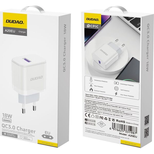 Kabel USB Dudao A20EU USB-A 18W + USB-A - micro USB White