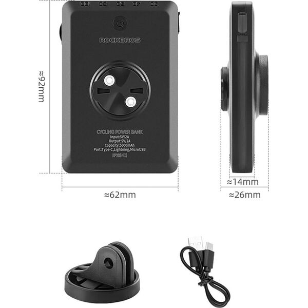 2w1 Lampka rowerowa przednia 150lm pod licznik z powerbankiem 5000mAh IPX6 - czarna ROCKBROS