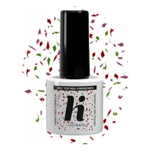 Hi Hybrid Hi Hybrid HEMA Free Top na lakier hybrydowy No Wipe #02 Red Fireworks 5ml