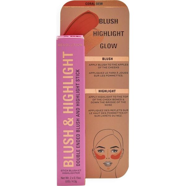 Makeup Revolution Blush & Highlight Stick Róż i Rozświetlacz w sztyfcie 4g Coral Dew (02)