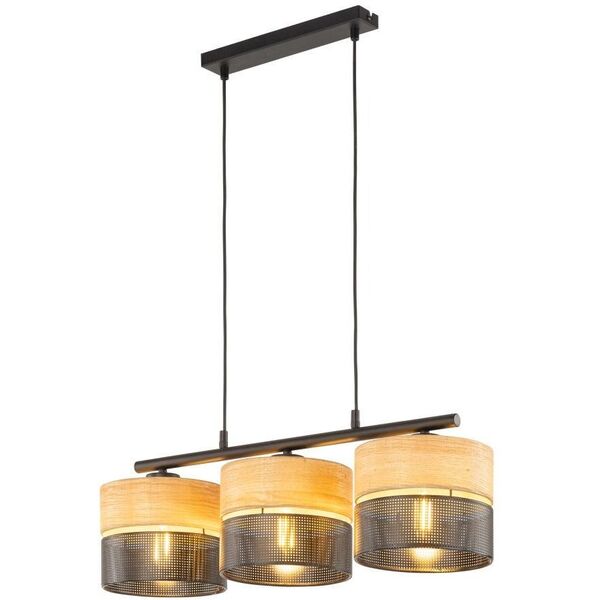 TK Lighting Nicol 4801 κρεμαστό φωτιστικό 3x15W E27 μαύρο/δρυς