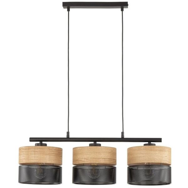 TK Lighting Nicol 4801 κρεμαστό φωτιστικό 3x15W E27 μαύρο/δρυς