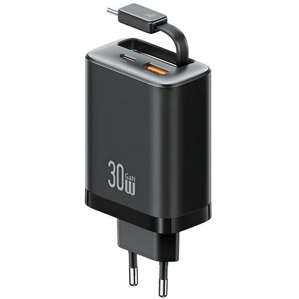 Φορτιστής τοίχου USAMS Xiang Series CC296 30W 1xUSB-C 1xUSB-A + καλώδιο USB-C μαύρο