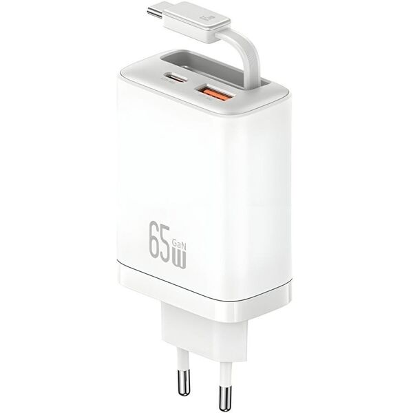Φορτιστής τοίχου USAMS Xiang Series CC299 65W 1xUSB-C 1xUSB-A + καλώδιο USB-C λευκό