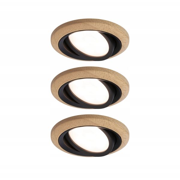 Σετ ενσωματωμένων φωτιστικών LANATI COIN LED 3X 6W 470lm 84mm 2700K IP20 230V ξύλο / μαύρο / αλουμίνιο