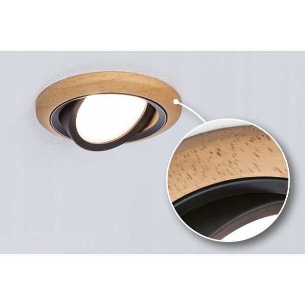 Σετ ενσωματωμένων φωτιστικών LANATI COIN LED 3X 6W 470lm 84mm 2700K IP20 230V ξύλο / μαύρο / αλουμίνιο