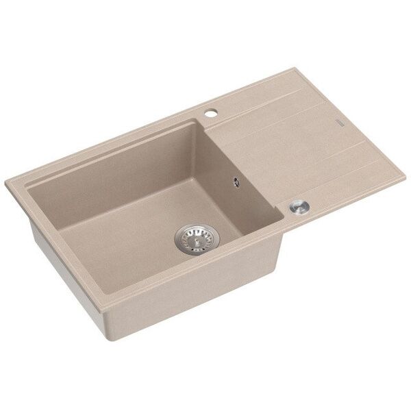 EVAN 136 XL GraniteQ νεροχύτης με σιφόνι Push To Open 1-θέσιο χωρίς αποστράγγιση (860x500x210| θάλαμος 420x490) pearl beige / elementy stalowe