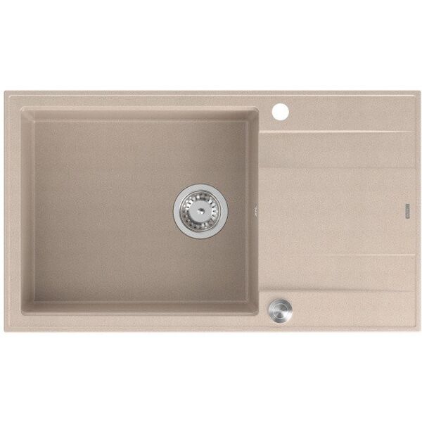 EVAN 136 XL GraniteQ νεροχύτης με σιφόνι Push To Open 1-θέσιο χωρίς αποστράγγιση (860x500x210| θάλαμος 420x490) pearl beige / elementy stalowe