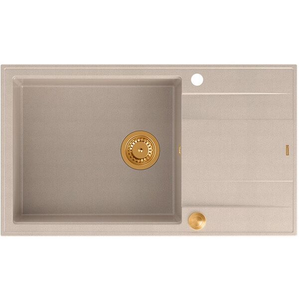 EVAN 136 XL GraniteQ νεροχύτης με σιφόνι Push to Open 1-θέσιος χωρίς (860x500x210| θάλαμος 420x490) pearl beige / στοιχεία χαλκού